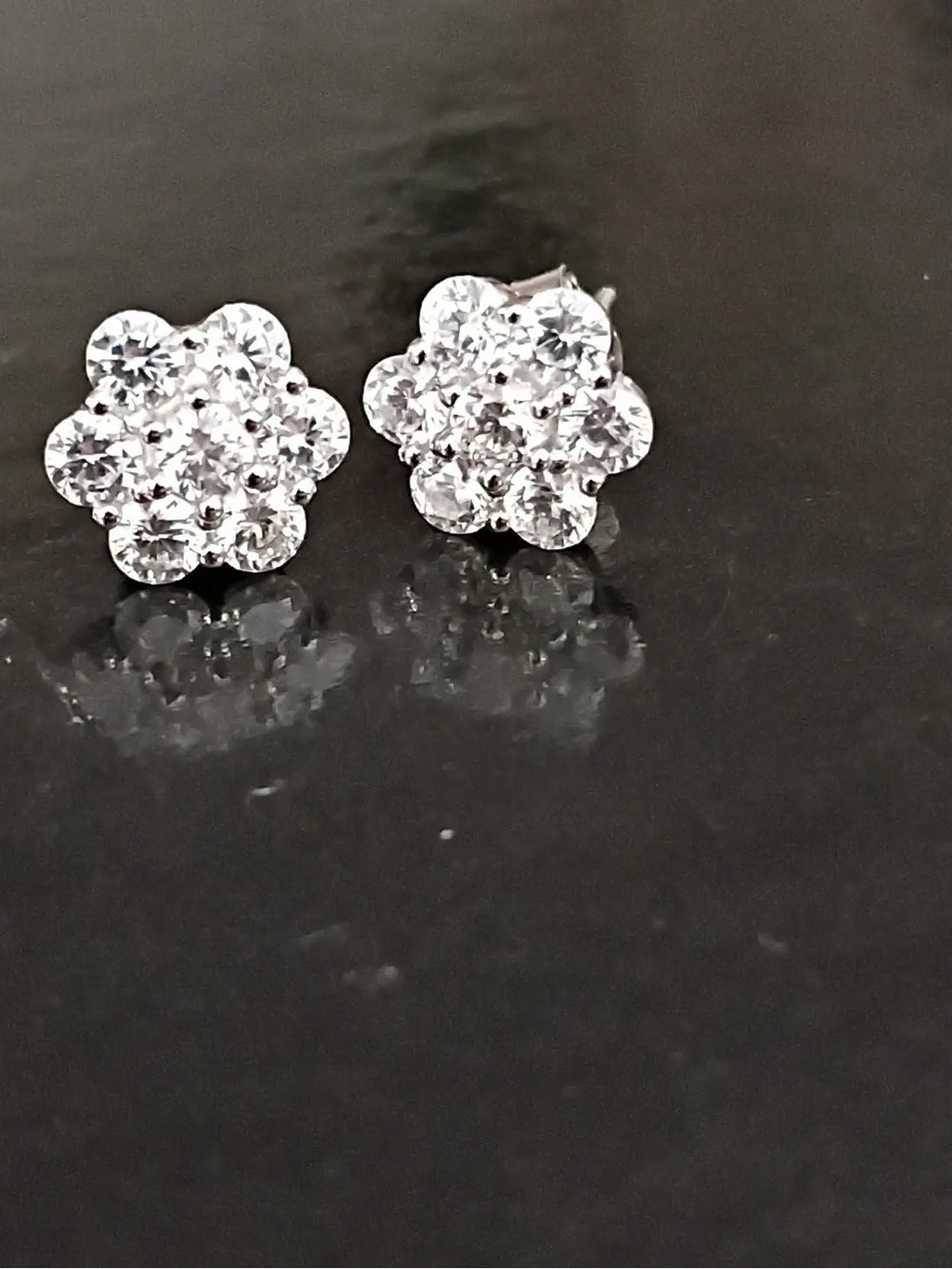 Sterling Silver White Crystal Flower Cluster Stud Earrings